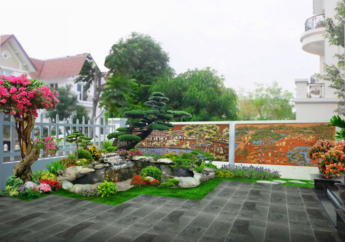 Mẫu thiết kế cảnh quan sân vườn biệt thự Hoa Sữa Vinhomes Riverside